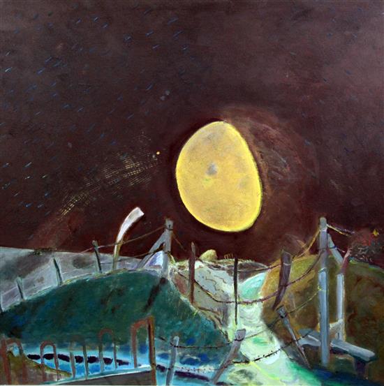 § Harold Mockford (1932-) Yellow moon over South Downs Way, 36 x 36in.